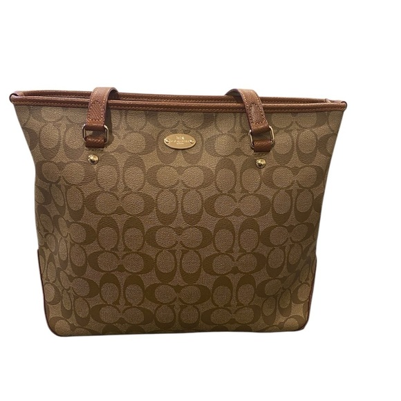 Coach beige & brown coated canvas & leather signature zip top  city tote F34603 - Picture 7 of 9
